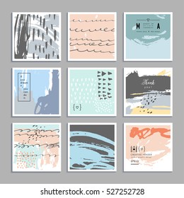 Hand drawn set with artistic cards. Wedding, marriage, bridal, birthday, Valentine's day. Collection of creative backgrounds. Art posters.