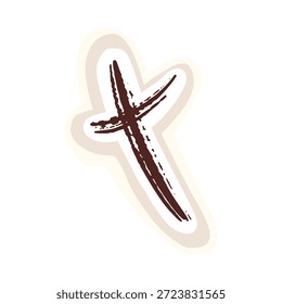 Conjunto dibujado a mano de cruz cenicienta para el conjunto de iconos de Pascua de la semana santa. Miércoles de ceniza religioso cristiano prestado motivo. Ilustración vectorial aislada en blanco y negro. Efecto cepillado
