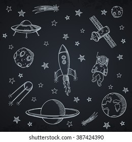 Hand drawn set of astronomy doodles.