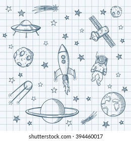 Hand drawn set of astronomy doodles.