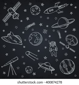 Hand drawn set of astronomy doodles.