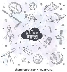 Hand drawn set of astronomy doodles.