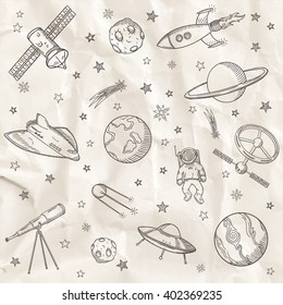 Hand drawn set of astronomy doodles.