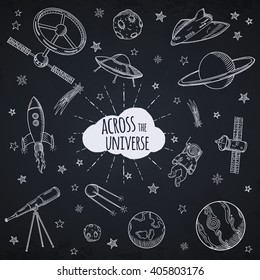 Conjunto de doodles astronómicos dibujados a mano.