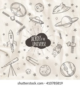 Hand drawn set of astronomy doodles.
