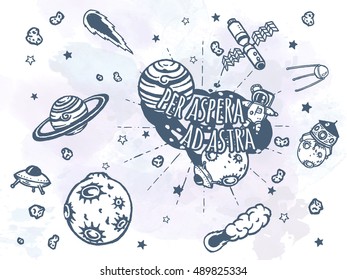 Hand drawn set of astronomy doodles.