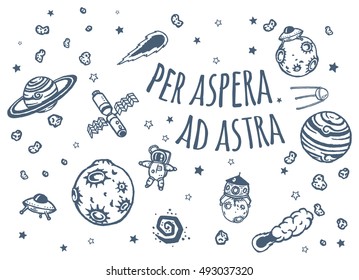 Hand drawn set of astronomy doodles.