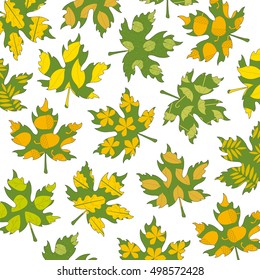hand drawn set of autumn doodle leaves on white background