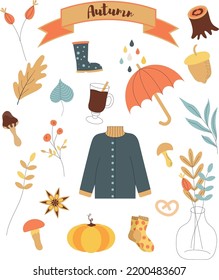 Hand drawn set of autumn items