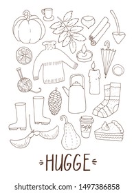 Hand drawn set of autumn objects with hand lettering - Hugge