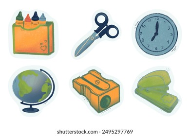 hand drawn set of back to school elements