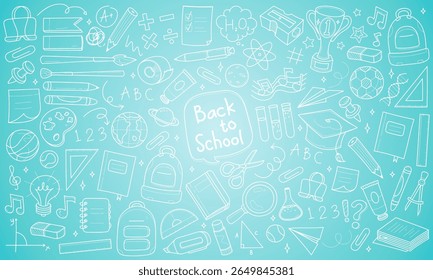 Hand drawn set of back to school doodles, vector pattern, background, line hand drawings, vector illustration, minimalist color.