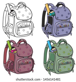 Hand drawn set of backpacks. Vector illustration of 
school bags. Backpacks isolated on white. 
