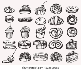 Hand drawn set of bakery