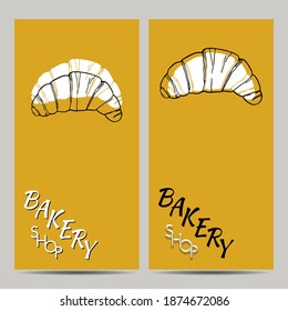 Hand drawn set of bakery shop poster with croissant. Design sketch element for menu cafe, bistro, restaurant, bakery and packaging.  Vector illustration.