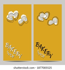 Hand drawn set of bakery shop poster with madeleine. Design sketch element for menu cafe, bistro, restaurant, bakery and packaging.  Vector illustration.
