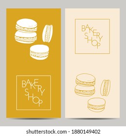 Handgezeichnete Set von Bäckerei Shop Poster mit Makaron. Design-Sketch-Element für Menü-Café, Bistro, Restaurant, Bäckerei und Verpackung.  Vektorgrafik.