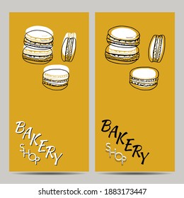 Hand drawn set of bakery shop poster with macaron. Design sketch element for menu cafe, bistro, restaurant, bakery and packaging.  Vector illustration.