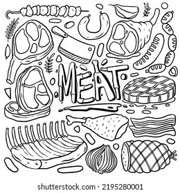 Hand Drawn set of Barbecue Day Doodle illustration, BBQ doodles isolated on white background. Vector illustration.