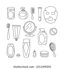 Hand drawn set of bath accessories