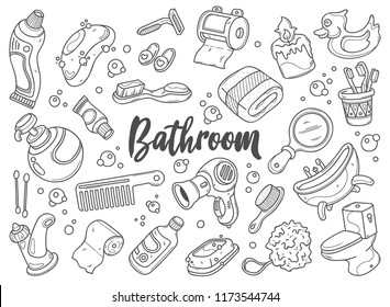 Hand drawn set of Bathroom doodles in vector. in this picture you can get some illustrations of toiletries.