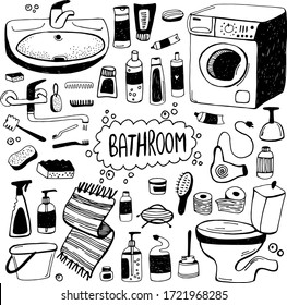 Hand drawn set of Bathroom doodles in vector.