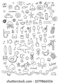 Hand drawn set of beach doodles