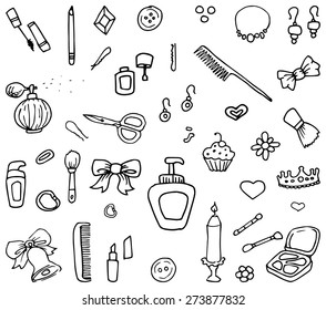 Hand Drawn Set Beauty Make Related Stock Vector (Royalty Free ...