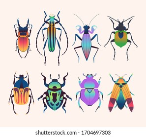 Hand drawn set of beetles, insects. All objects are isolated.