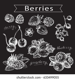 hand drawn set berries on the black background