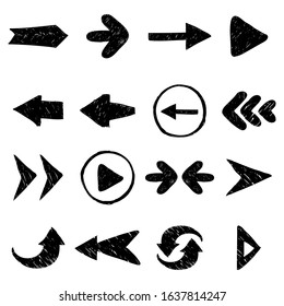 hand drawn set of black arrow icon. with collection grunge style arrow. for web, user interface. 
