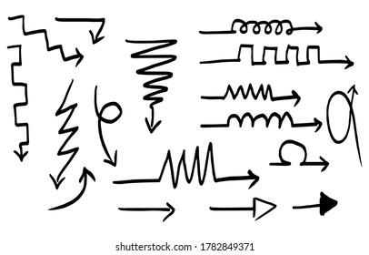 hand drawn set of black color arrows.