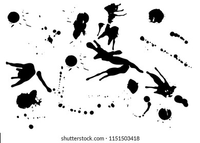 Hand drawn set of black ink spots isolated on white background. Paint splat set ink. Splat drop vector. Blood splash. Paint blob.