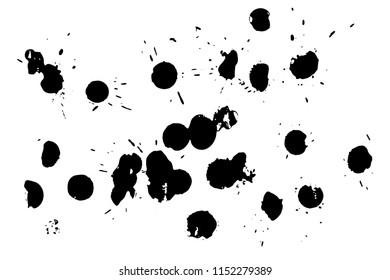 Hand drawn set of black ink spots isolated on white background. Paint splat set ink. Splat drop vector. Blood splash. Paint blob.
