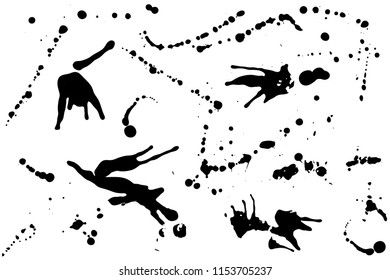 Hand drawn set of black ink spots isolated on white background. Paint splat set ink. Splat drop vector. Blood splash. Paint blob.