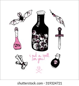 hand drawn set of black magic doodles