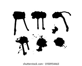 Hand Drawn Set of black paint drop. Black and white Abstract Brush Background. Grunge Vector Illustration