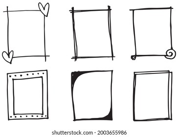 hand drawn Set of black and white doodle rectangle frames