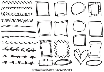 hand drawn Set of black and white doodle rectangle frames