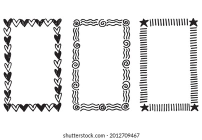 dibujado a mano Juego de cuadros de rectángulo de doodle en blanco y negro