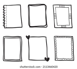 dibujado a mano Juego de cuadros de rectángulo de doodle en blanco y negro