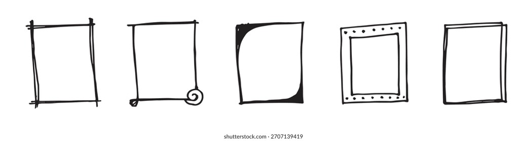 hand drawn Set of black and white doodle rectangle frames