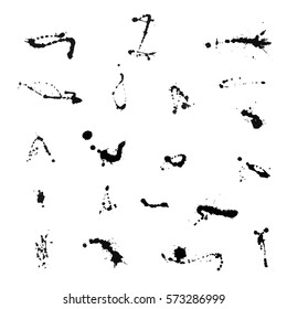 Hand drawn set  blots, splashes and blobs.  Vector illustration. Black blots on the white background.