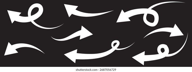 Dibujado a mano Conjunto de Vector de icono de flecha de curva azul, negro y rojo. Símbolo de flecha de curva de Variedad. Ilustración vectorial de elementos de diseño.