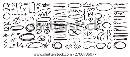 Hand drawn set with bold crown spark star and strikethrough underline elements. Creating graphic elements for social media and advertising banners