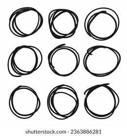 Hand drawn set of border and frame for design use. Vector doodle oval or circle on a isolated white background. Abstract pencil drawing.