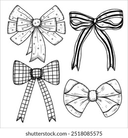 Hand drawn set with bows, vector illustration