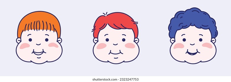 Rostros de niños dibujados a mano, estilo de doodle de dibujos bonitos y divertidos