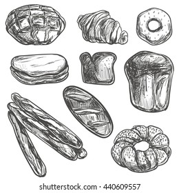 Hand drawn Set of bread. Isolated vector illustration for identity, design, menu,decoration, packages product and interior decoration