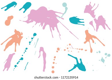 Hand drawn set of bright ink spots on light background. Paint splat set ink. Splat drop vector. Blood splash. Paint blob.